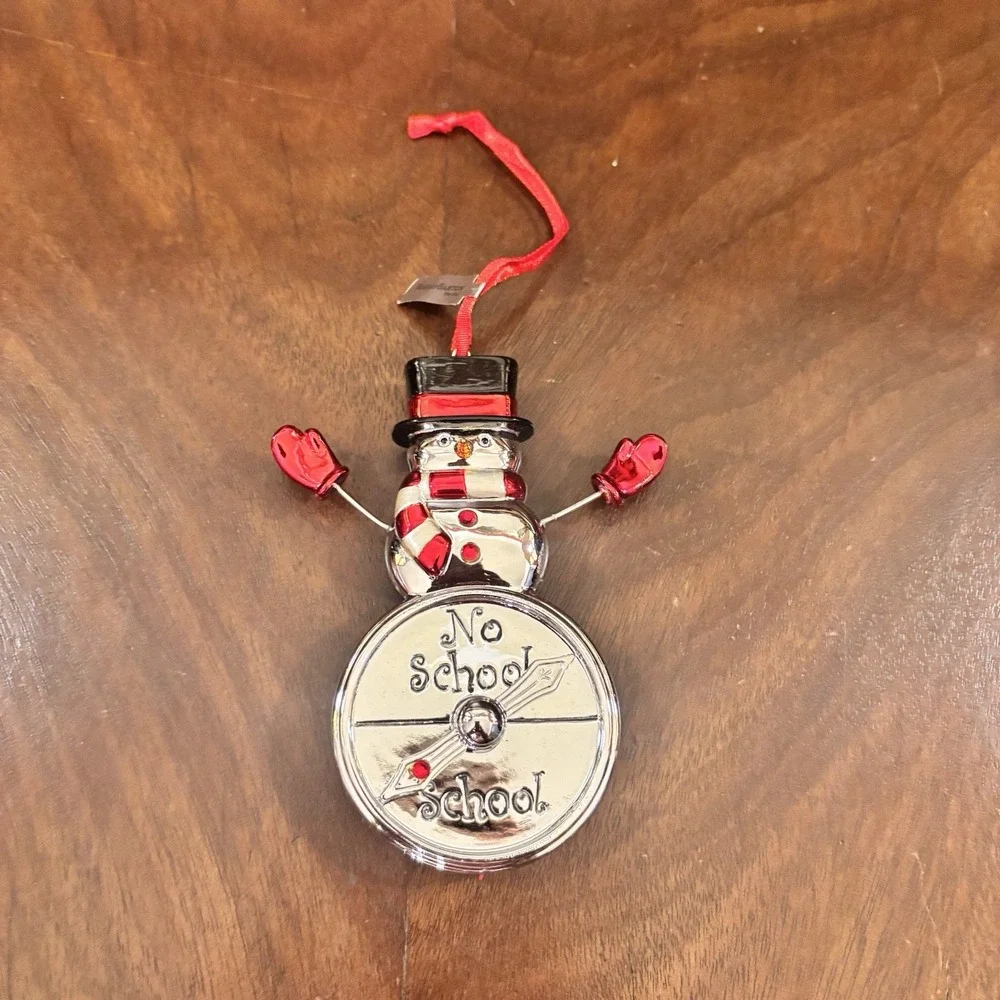 Reed & Barton No School Snowman Christmas Ornament Silverplate Red Enamel Boxed